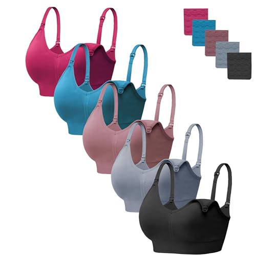 Image of HBselect Women Maternity Bras 5 Pack Nursing Bras for Breastfeeding Seamless Pregnancy Sleep Bralette with Extra Extenders