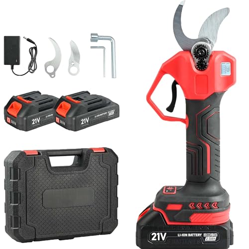 QIUMIN Sécateur Électrique Sans Fil, Coupe Jusqu’à 32mm, avec 2 Batteries 21V 2000mAh, Moteur Brushless, Compteur LED, Cisailles de Jardin pour Arbres Fruitiers, Vignes, Roses