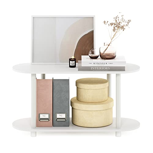 Image of Furinno Turn-N-Tube No Tools Modern Oval Side Table, White /Virgin White