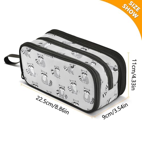Image of Wfrish Cute Raccoon Pencil Case Pencil Pouch Big Capacity 3 Compartments Back to School Supplies for Teen Girl Boy Pouch Pen Bag Large Storage Organizer with Zipper Handle for Men Women