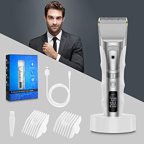 Tondeuse Cheveux Hommes, Slopehill Tondeuse à Cheveux Professionnel Électrique Sans Fil, Kit Tondeuse Barbe Pour Homme Batterie 2000mAh USB Rechargeable Avec ÉCran LCD Avec Base de Chargement