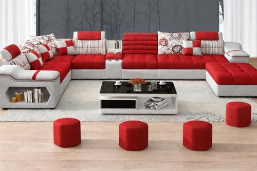 Image of Avion COMFORA U Shape 12 Seater Sofa Set for Living Room | Interchangeable U-Shaped Sectional Sofa Set with Cup Holder with 4 Puffy for Living Room & Office