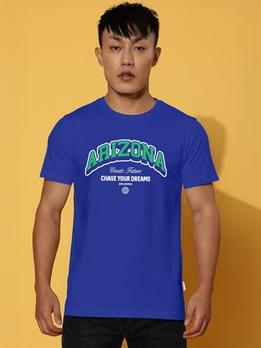 Image of Veirdo Regular Fit Half Sleeves Round Neck Typographic Printed Pure Cotton T-Shirt for Men (Available Colors: Black, Navy, Swan White, & White) (Sizes: S to 2XL)