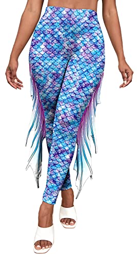 color cosplayer Mermaid Yoga Print Leggings for Women Plus Size Fish Scale High Waisted Pants Halloween Costume Tights