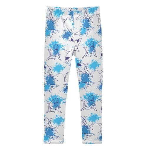Girls' Leggings Shark Spray Paint Ankle Length Printed Leggings Comfort Pants for Kids 4-10 Years