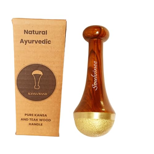 Soulvinee Bronze Kansa Natural Vatki Cup Ayurvedic Detox Foot Massager Relaxation and Deep Cleaning Ancient Indian Technique with Wooden Handle