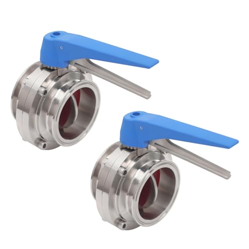 Purptarol 2 Pack Butterfly Valves,3 Inch Tri Clamp Clover Butterfly Valve with Blue Trigger Handle,Stainless Steel Butterfly Valve for Sewage Treatment/Food Industry