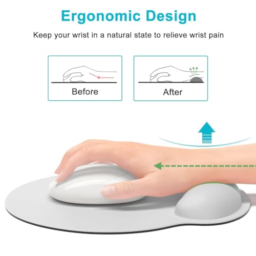 Image of Mouse Pad with Gel Wrist Rest Support, Ergonomic Mouse Cushion with Non Slip Rubber Base Mouse Pad for Laptop, Computer, Gaming, Office (White, Round)