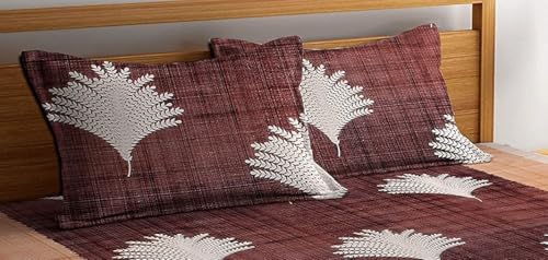 Image of BEVI Premium Microfiber 300 TC Fabric Pillow Cover | Ultra Soft & Smooth | Printed Brown Grey Leaf | Fade Resistant & Wrinkle Free | Luxury Home Decor | Pack of 2