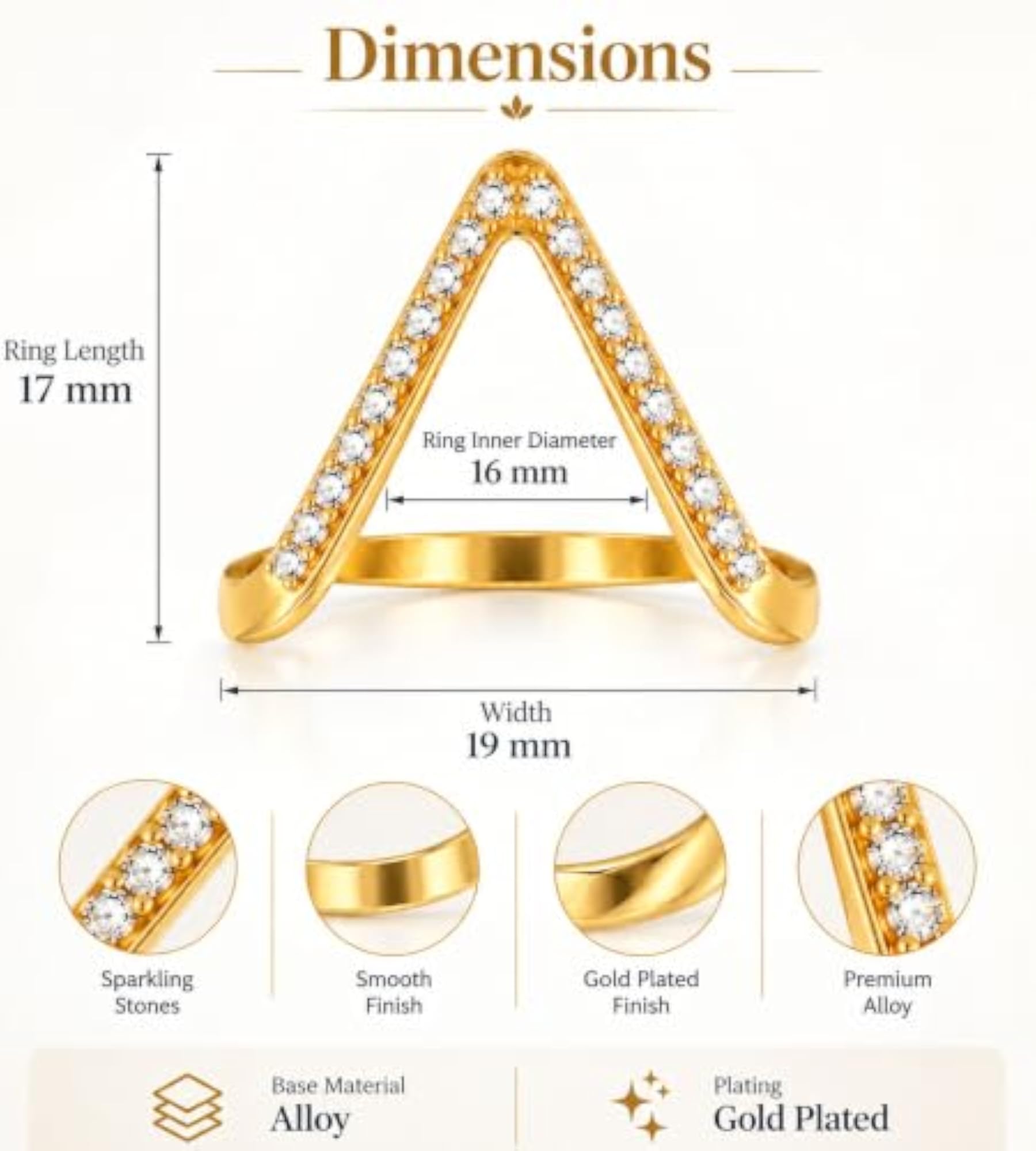 V Shape Ring with Sparkling Stones, Elegant Design