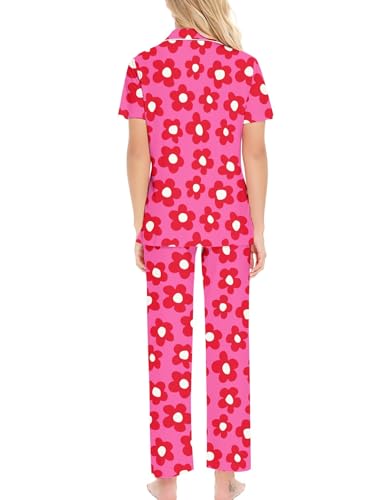 Image of SWOMOG Women Pajama Sets Two-Piece Nightwear Short Sleeve Sleepwear Button Down Pj Lounge Sets with Long Pants