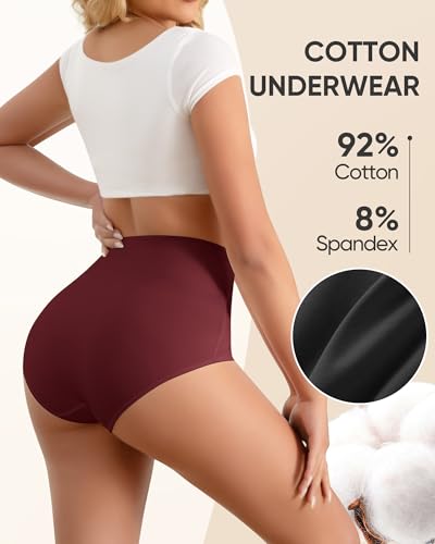 Image of Women's High Waisted Cotton Underwear Panties Ladies Stretch Breathable Full Coverage Briefs 4 Pack