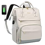 LOVEVOOK Rucksack Damen für Schule Laptop Rucksack 15,6 Zoll groß wasserdicht Schultasche Arbeitstasche Lehrertasche Damen mit Laptopfach & Anti Diebstahl Tasche, Weiß Grau