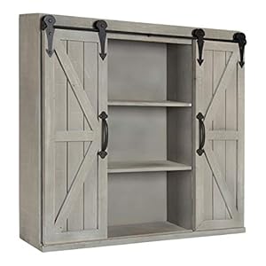 Kate and laurel cates decorative wood wall storage cabinet with two sliding barn doors rustic gray  urban country home decor