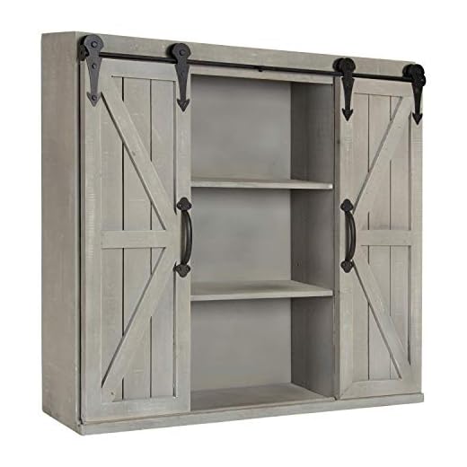 Kate and Laurel Cates Wood Wall Storage Cabinet with Two Sliding Barn Doors, Rustic Gray