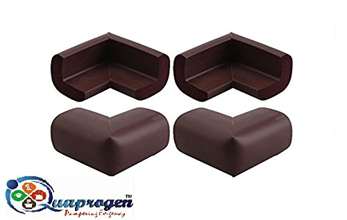 Quaprogen - Pampering Exigency Kids Anti Crash Bumper Right Angle Safety Protector Sticker with Cushion Pad (Brown, Pack of 4)