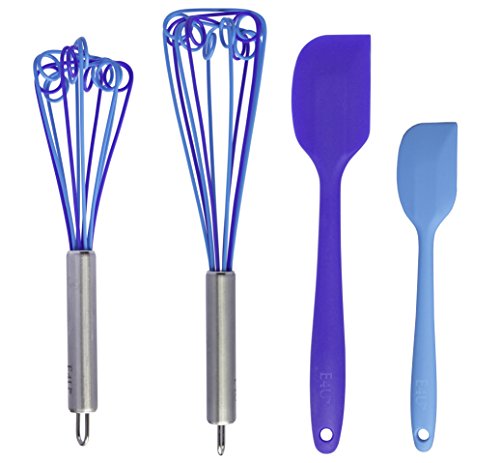 E4U Heat Resistant Stainless Steel Non-Stick Silicone Whisks, Cyclone (Pack of 2)
