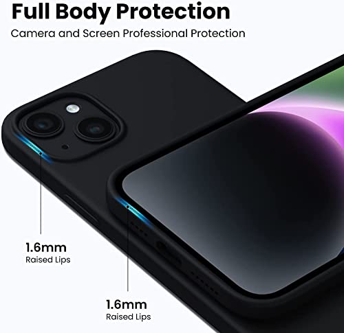 Image of Elzzi Liquid Silicone Cover Compatible with iPhone 14 Case (6.1 inch) 3 Layer Microfiber Logo Cut Lining Covers Phone Cases Full Body Protective Wireless Charging Shockproof Back Cover (Black)