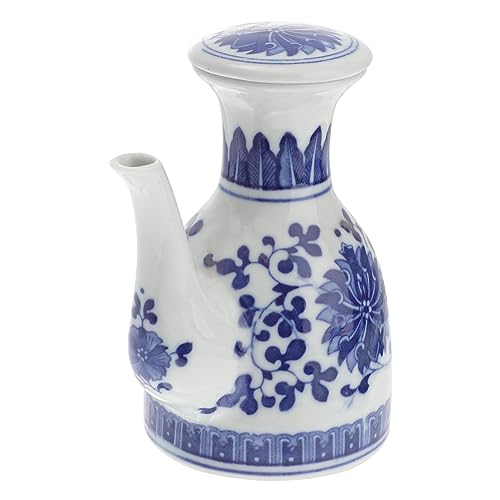 FUNOMOCYA Ceramic Condiment Dispenser with Spout Unique Vinegar Soy Sauce Storage Jar for Kitchen Home and Restaurant Use for Liquid Seasoning Random Floral Design