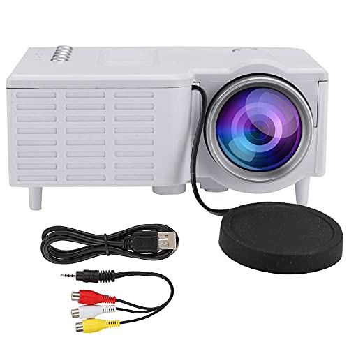 Mini Portable Projector, Full HD 1080P Miniature Projector, Movie Projector Video Projector, With Aluminum Radiator, AV/USB/Memory Card Interface(White)