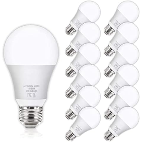 Yochoice 12Pack A19 LED Light Bulbs 100 Watt Equivalent 5000K Daylight White, No Flicker E26 Medium Screw Base Bulbs, 1100Lumens, Non Dimmable Cover