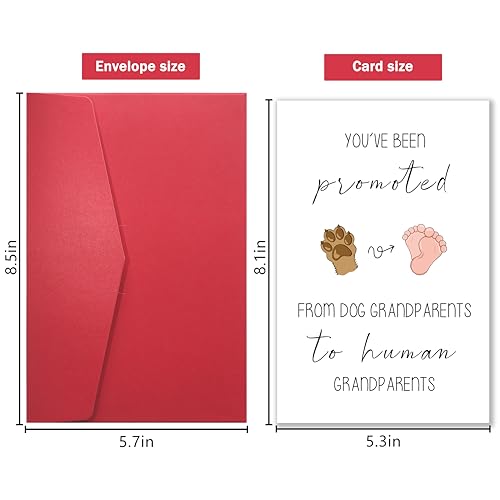 Image of Funny Pregnancy Announcement Card, 'Promoted from Dog Grandparents to Human Grandparents' Baby Reveal Card, Cute Keepsake Gift for New Grandma & Grandpa