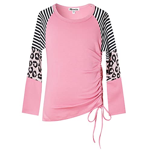 Image of Mirawise Girls Casual Long Short Shirts Tunic Tops Tee Shirt T-Shirts Side Tie Blouse 4-13 Years