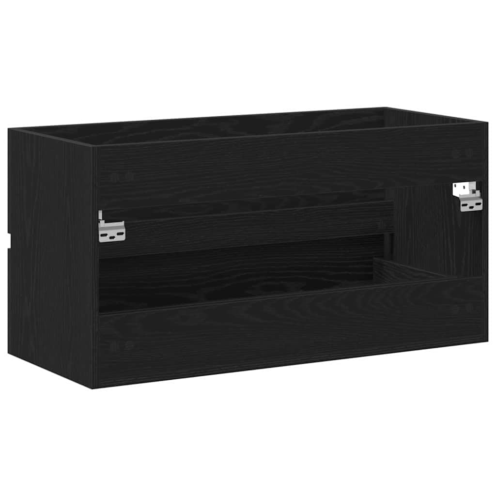 Mobile Sottolavabo Sospeso Rovere Nero 90x38,5x45 cm | Mobiletto sospeso salvaspazio per il bagno, ideale per ottimizzare la superficie a terra con stile moderno.