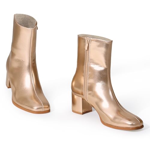 Allegra K Women's Metallic Boots Square Toe Chunky Heel Gogo Ankle Boots