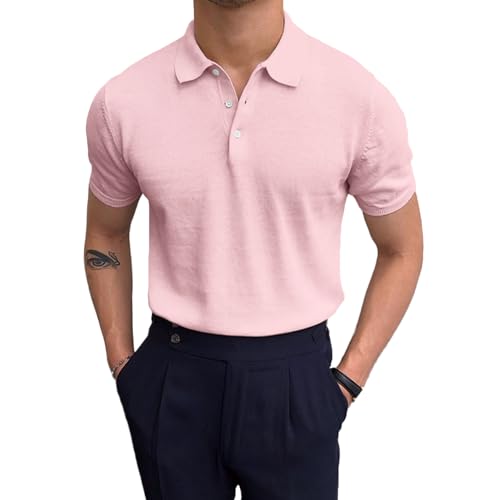 MioRoim Men's Polo Shirt Short Sleeve Knitted Poloshirt with 3 Buttons Summer Golf Shirts