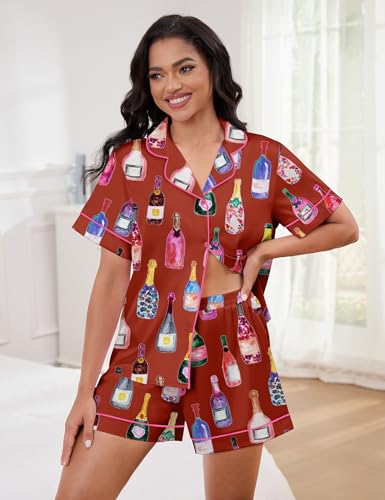 Image of SHESHOW Satin Pajamas for Women Set Preppy Animals Pjs Short Sleeve Shorts 2 Piece Loungewear Sets XS-XXL