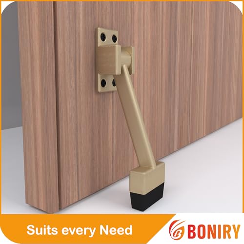 Image of Boniry Heavy-Duty Door Stopper with Adjustable Rubber Grip | Wall-Mounted Door Holder for Wooden and Metal Doors | Durable and Easy Install (Brass)