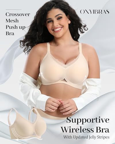 Image of Jelly Bras for Women No Underwire Mesh Wireless Crossover Bra Seamless Full Coverage Lift T Shirt Sleep Bralettes