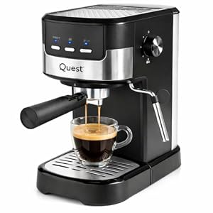 Quest Espresso Coffee Machine / 15 Bar Pressure/Filter & Measuring Cups Included / 1.2L Water Tank/Dual Stainless Steel Filter/Compatible with Ground Beans / 1100W