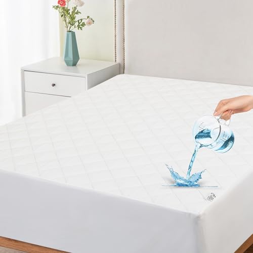 Queen Size Waterproof Mattress Protector - Soft Breathable Queen Bed Waterproof Mattress Cover, Noiseless, Washable Cooling Mattress Pad - Fitted with Stretchable 18 inches Deep Pocket