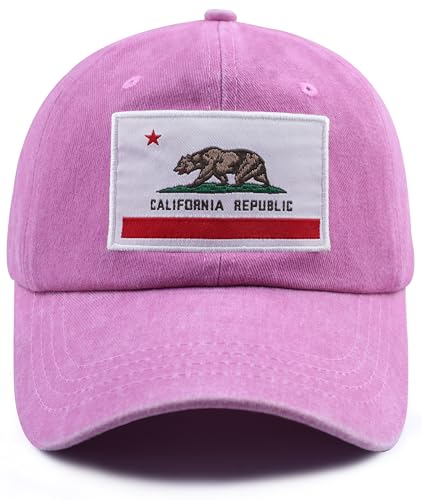 Image of California State Flag Hats for Women Men, Adjustable Cotton California Bear Baseball Cap