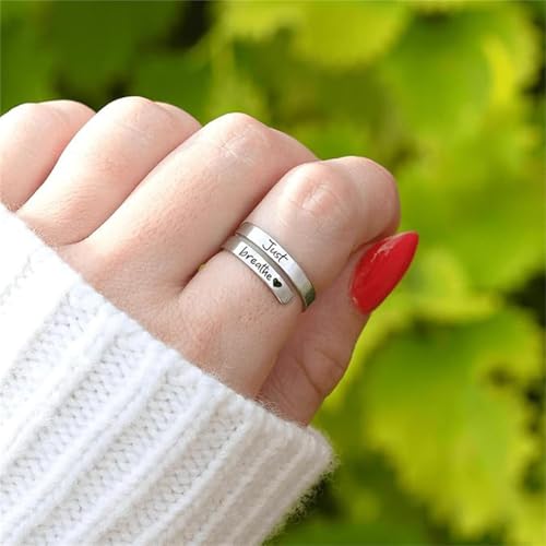 Just Breathe Ring for Women Hope Rings Just Breathe Adjustable Inspirational Ring Heart Ring Spiral Wrap Healing Rings Stainless Steel Encouragement Inspirational Ring Jewelry3