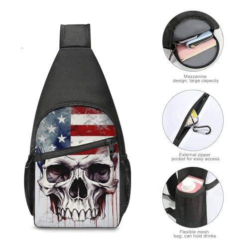 Mochila bandolera ligera con calavera y bandera americana miniatura 5