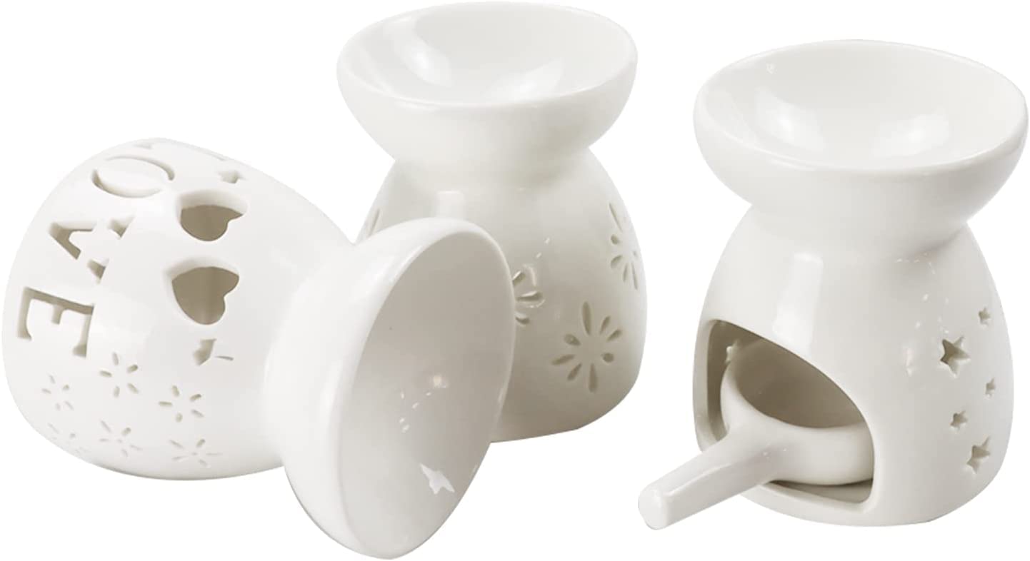 Lot De 3 Bougeoirs En Céramique Blancs - Mini Chauffe-plat Pour Bougies Ou Huiles Essentielles - 8,5x4,5x2 Cm