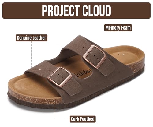 Image of Project Cloud 100% Genuine Leather Flat Sandals For Women 2026 Cork Footbed Womens Sandals with Memory Foam and arch support Vacation Essentials Slides for Women Footwear (Venita)