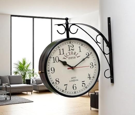 SELLPLUS Double-Sided Wall Clock | Trending Design | Classic Hanging Bracket Clock for Home & Cafe Decor (8 inch Black Body)-image-15