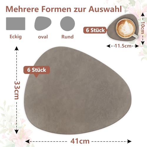 6er Set Tischset aus Leder-Imitat，Platzsets abwaschbar und wasserdicht，Platzdeckchen Lederoptik mit Untersetzer… – Ansicht 6