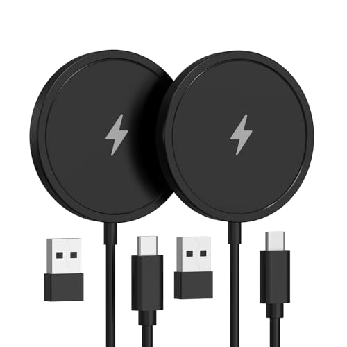 PINRUIGE Magnetic Wireless Charger for iPhone, 15W Fast Mag Safe Charger 2 Pack Charging Pad Compatible with iPhone 17/16/15/14/13/12 Series and Air - Pods 3/2/Pro 2/Pro, Black by PINRUIGE - Used condition - US$7.57