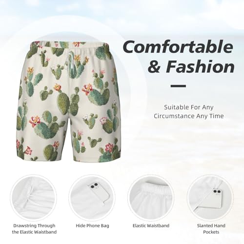 Men's Cute Cactus Print Quick-Dry Mesh Swim Trunks Stretch Lining Beach Shorts Surfing Summer Vacations4