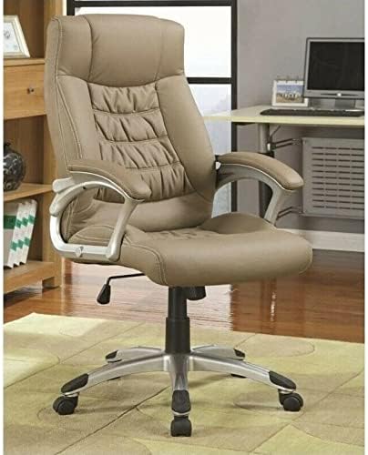 Office Chair Ergonomic Faux Leather Swivel Office Chair in Taupe and Silver Desk Chair Gaming Chair