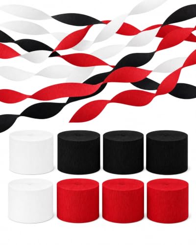 Image of 8 Red Black White Streamers, 656ft Pack of Crepe Paper Party Decorations