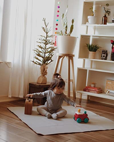 Image of Vegan Leather High Chair Mat by Lark Baby Goods (40 x 40 in) - Waterproof Wipeable Splat Mat for Under High Chair - Baby Floor Protection for Splash and Spill - Grey