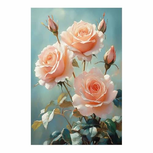 Peinture décorative TERUEA roses 70x100cm pour habiller un grand mur vide