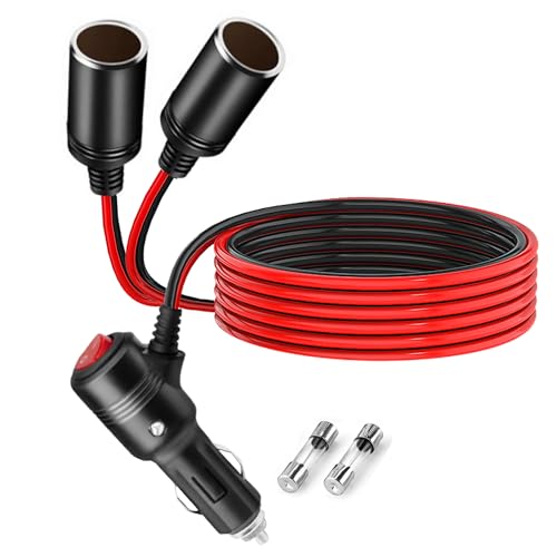 MISYNLON Câble adaptateur répartiteur allume-cigare 12 V 2 prises en Y, 1 à 2 prises d'alimentation CC automatique, port de charge avec interrupteur, pour caméras embarquées, GPS 1 m