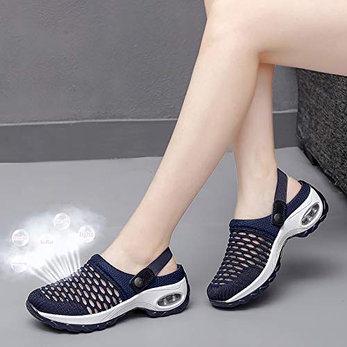 Image of Trsorini Mules Clogs for Women Summer Air Cushion Platform Mesh Mules Sneaker Sandals for Female Lightweight Beach Shoes Outdoor Slippers Walking Shoes
